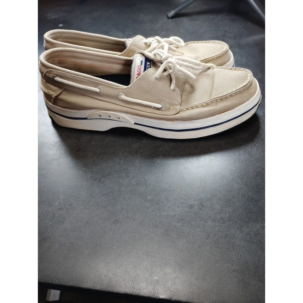 Sebago Docksides Men 13 Beige Canvas‎ Boat Shoes Casual Slip On Loafers Preppy